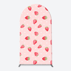 Lofaris Floral Pink White Strawberry Plaid Arch Backdrop Kit