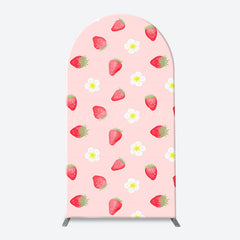 Lofaris Floral Pink White Strawberry Plaid Arch Backdrop Kit