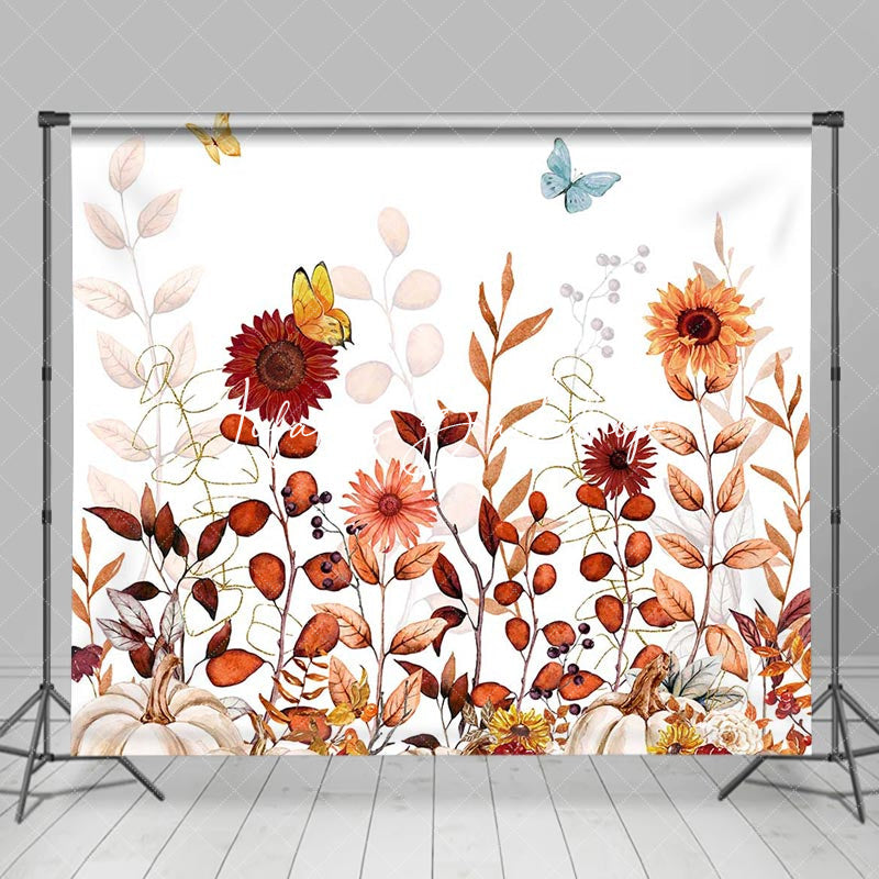 Lofaris Floral Pumpkins Butterflies Thanksgiving Backdrop