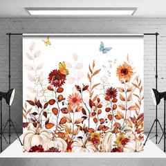 Lofaris Floral Pumpkins Butterflies Thanksgiving Backdrop