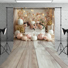 Lofaris Floral Pumpkins Wooden Floor Sweep Wedding Backdrop