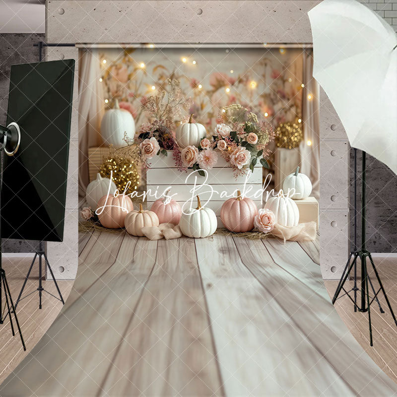 Lofaris Floral Pumpkins Wooden Floor Sweep Wedding Backdrop