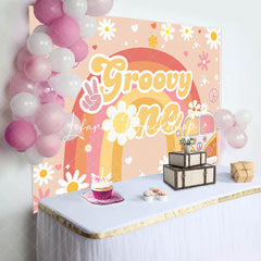 Lofaris Floral Rainbow Boho Car Groovy One Birthday Backdrop