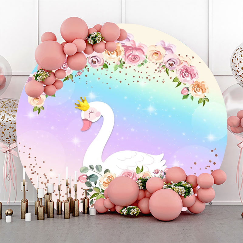 Lofaris Floral Rainbow Sparkle Swan Round Birthday Backdrop