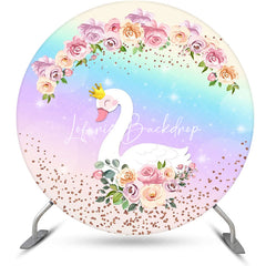 Lofaris Floral Rainbow Sparkle Swan Round Birthday Backdrop