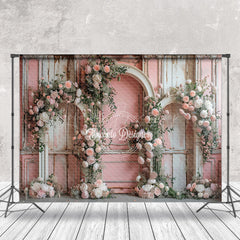 Lofaris Floral Retro Pink White Wall Wedding Photo Backdrop