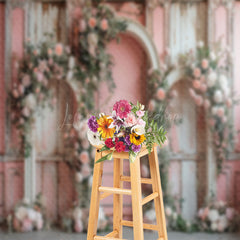 Lofaris Floral Retro Pink White Wall Wedding Photo Backdrop