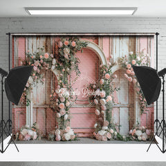 Lofaris Floral Retro Pink White Wall Wedding Photo Backdrop