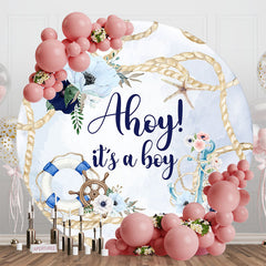 Lofaris Floral Rope Sailing Round Baby Shower Backdrop