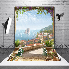 Lofaris Floral Steps Sea Buildings Photo Studio Backdrop