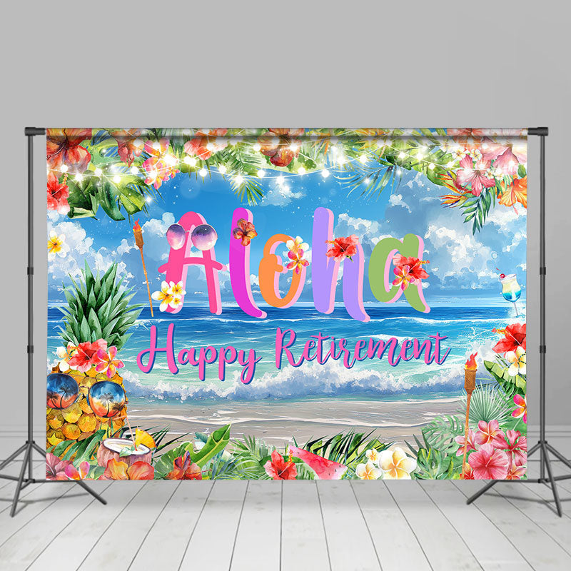 Lofaris Floral Summer Beach Aloha Happy Retiremnt Backdrop