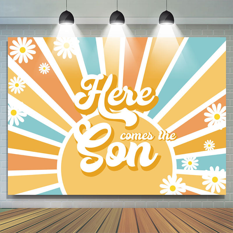 Lofaris Floral Sun Here Comes The Son Baby Shower Backdrop