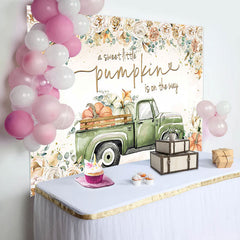 Lofaris Floral Sweet Pumpkin Green Car Baby Shower Backdrop