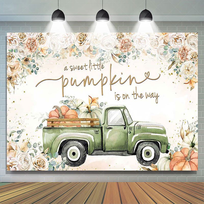 Lofaris Floral Sweet Pumpkin Green Car Baby Shower Backdrop