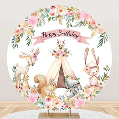 Lofaris Floral Tent Animals Safari Round Birthday Backdrop