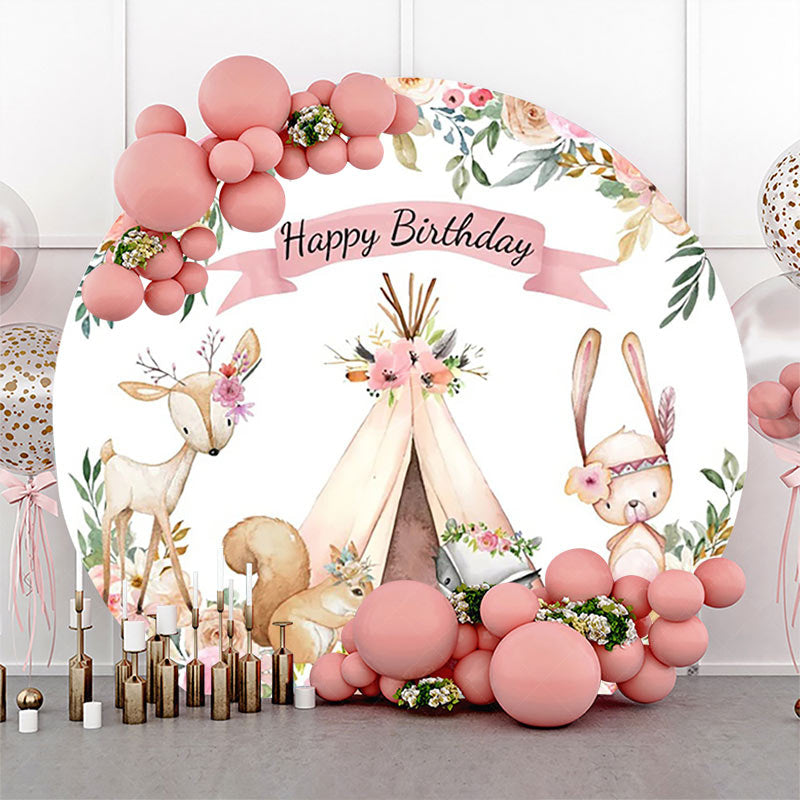 Lofaris Floral Tent Animals Safari Round Birthday Backdrop