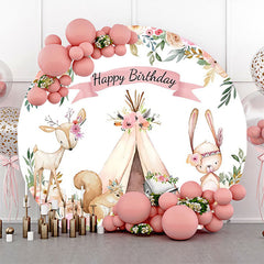 Lofaris Floral Tent Animals Safari Round Birthday Backdrop