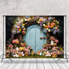 Lofaris Floral Tree House Blue Door Eggs Easter Backdrop