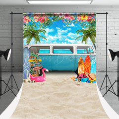 Lofaris Floral Trees Car Summer Beach Photo Sweep Backdrop