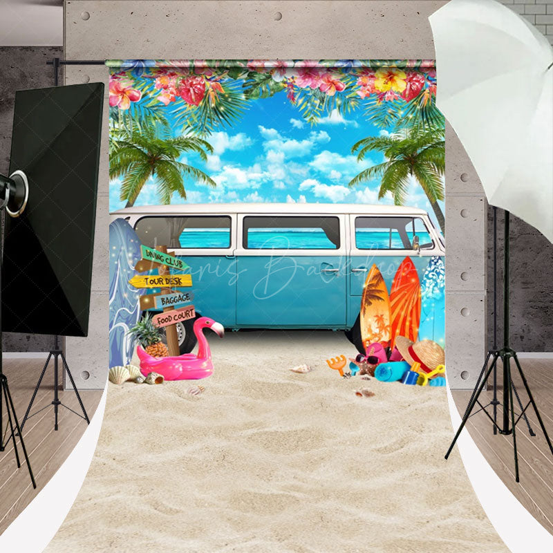 Lofaris Floral Trees Car Summer Beach Photo Sweep Backdrop