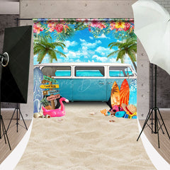 Lofaris Floral Trees Car Summer Beach Photo Sweep Backdrop