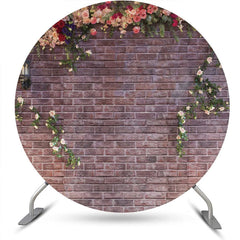 Lofaris Floral Vintage Brick Wall Round Birthday Backdrop