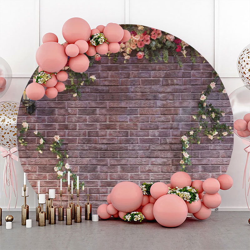 Lofaris Floral Vintage Brick Wall Round Birthday Backdrop