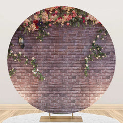 Lofaris Floral Vintage Brick Wall Round Birthday Backdrop