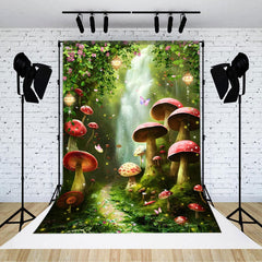 Lofaris Floral Waterfall Mushrooms Grass Photography Backdrop