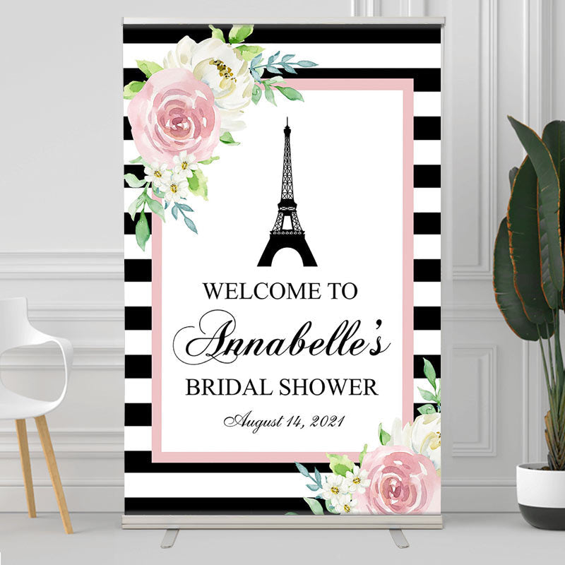 Lofaris Floral White Black Stripe Bridal Shower Welcome Sign