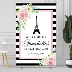 Lofaris Floral White Black Stripe Bridal Shower Welcome Sign