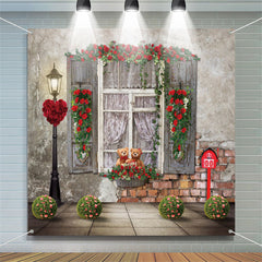 Lofaris Floral Window Brick Wall Valentines Day Backdrop