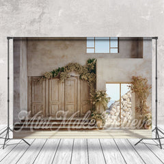 Lofaris Floral Wood Door Photography Retro Wall Backdrop