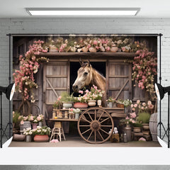 Lofaris Floral Wooden Wheel Farm House Horse Spring Backdrop