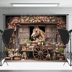 Lofaris Floral Wooden Wheel Farm House Horse Spring Backdrop