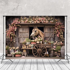 Lofaris Floral Wooden Wheel Farm House Horse Spring Backdrop