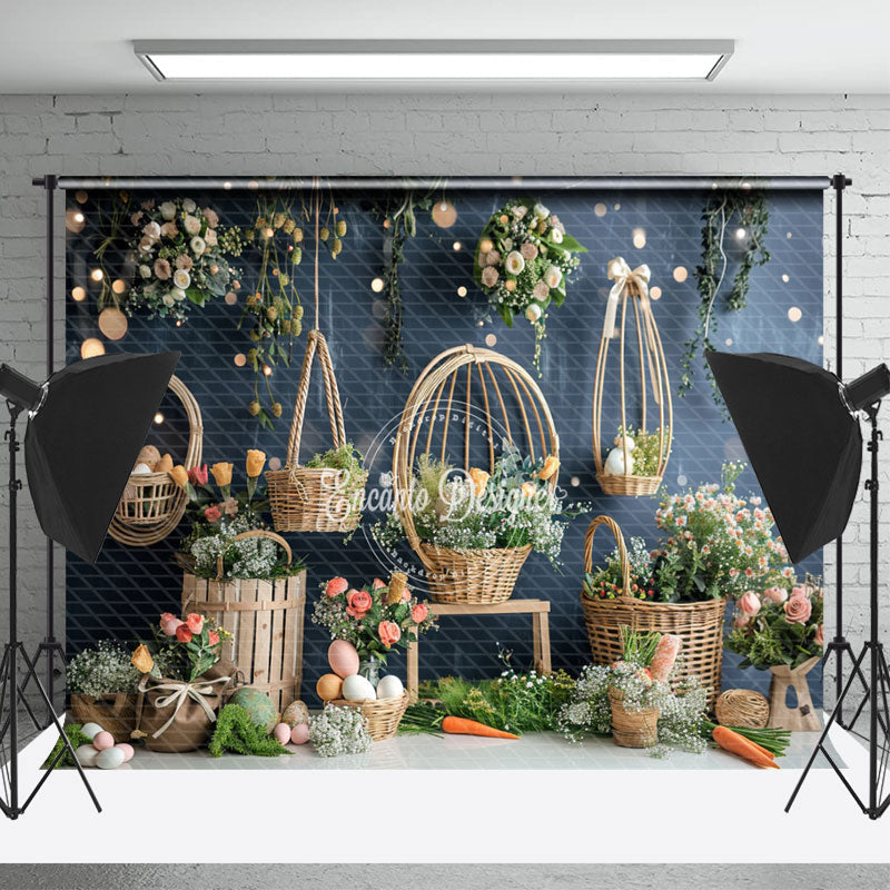 Lofaris Flower Basket Easter Eggs Indoor Bokeh Photo Backdrop