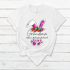 Lofaris Flower Bunny Grandma And Kids Easter Day T-Shirt