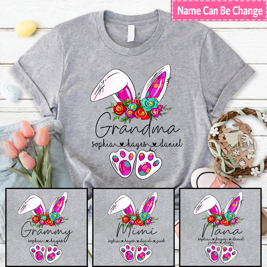 Lofaris Flower Bunny Grandma And Kids Easter Day T-Shirt