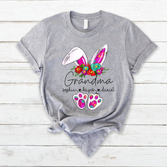 Lofaris Flower Bunny Grandma And Kids Easter Day T-Shirt