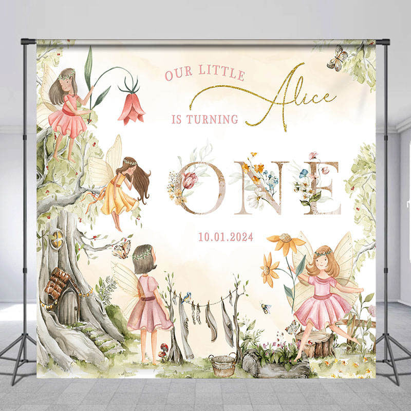 Flower Fairies Personalized 1st Birthday Backdrop - Lofaris