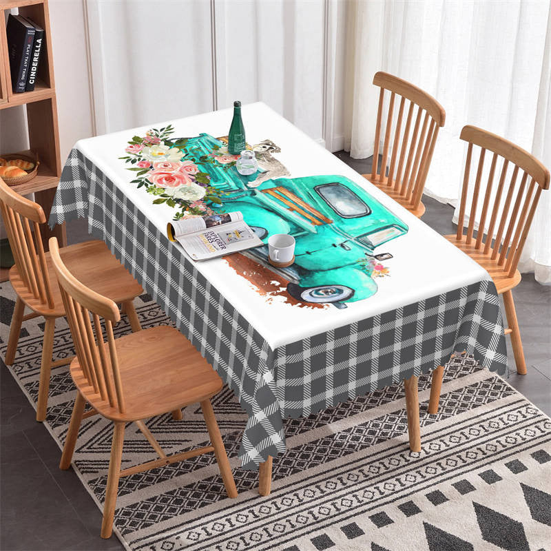 Lofaris Flower Green Car Dog Rectangle Tablecloth For Kitchen