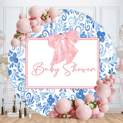 Lofaris Flower Pattern Bowknot Round Baby Shower Backdrop