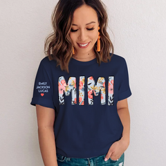 Lofaris Flower Pattern Mimi And Grandkids Mothers Day T-Shirt