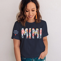 Lofaris Flower Pattern Mimi And Grandkids Mothers Day T-Shirt