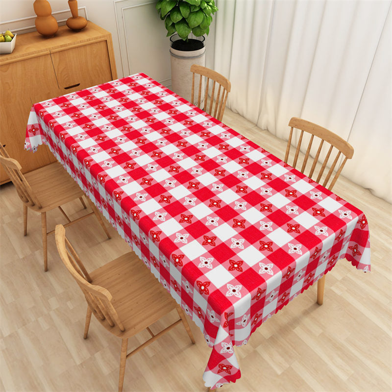 Lofaris Flower Patterns Repeat Red Whtie Plaid Tablecloth