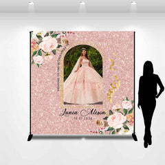 Lofaris Flower Pink Quinceanera Personalized Photo Backdrop