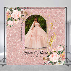 Lofaris Flower Pink Quinceanera Personalized Photo Backdrop