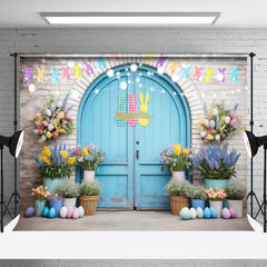 Lofaris Flower Pot Blue Arch Door Rabbit Easter Backdrop