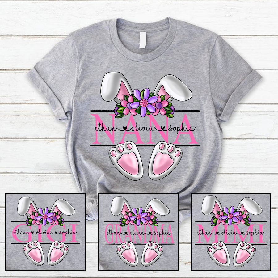 Lofaris Flower Rabbit Nana And Grandkids Easter Days T-Shirt